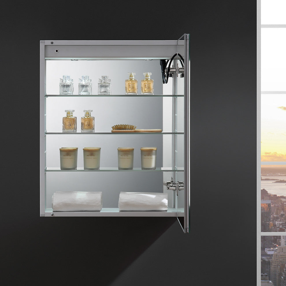 Tiempo Bathroom Medicine Cabinet With LED Lighting and Defogger, 24"x30"