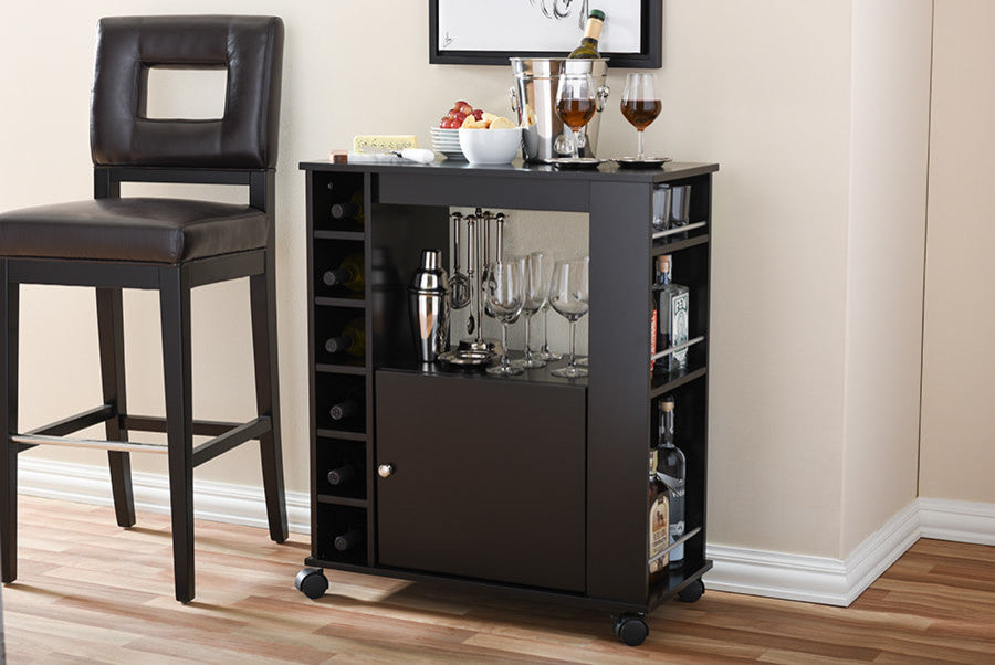 Ontario Dark Brown Wood Modern Dry Bar and Wine Cabinet