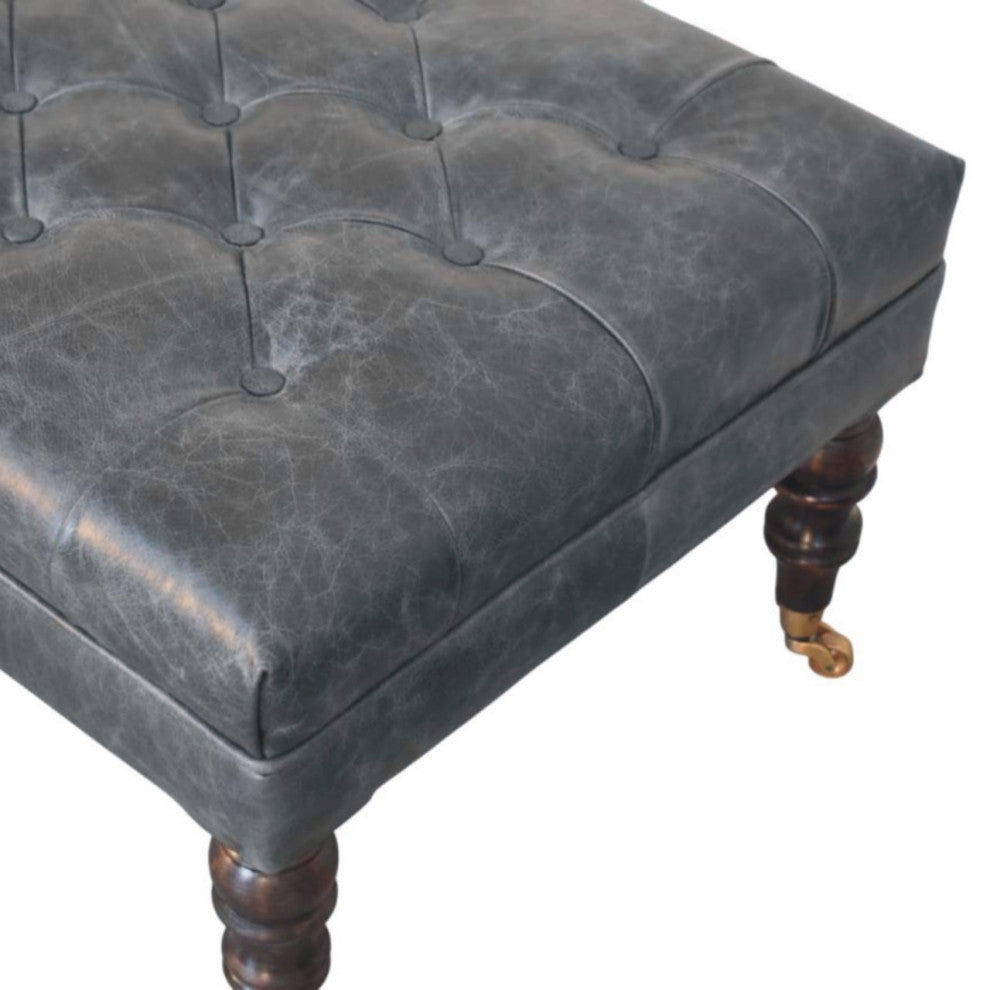 Ottoman Upholstered Buffalo Teal Leather With Castor Legs Artisan Furniture