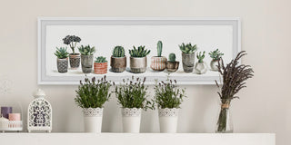 "Colored Pots and Cactus" Framed Painting Print, 45"x15"