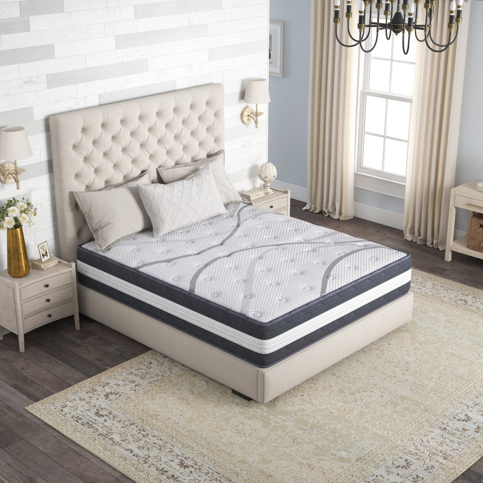 12" Medium Euro Top Hybrid Pocket Spring  Quilted-Top Mattress, Full