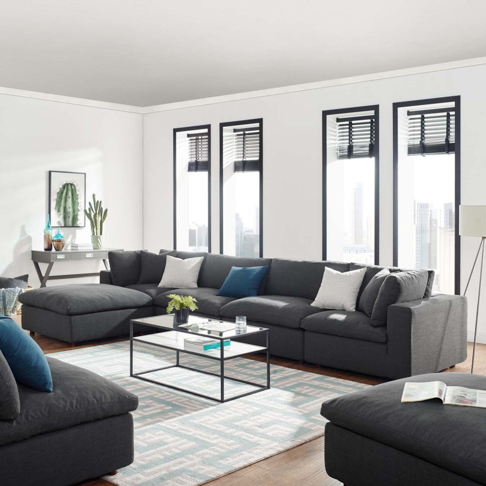 Commix Down Filled Overstuffed 5-Piece Sectional Sofa Set, Gray