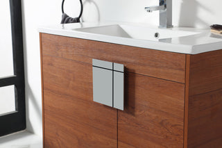 Modern Wallnut Bathroom Vanity Set, Chrome Hardware, Vireous China Sink Top
