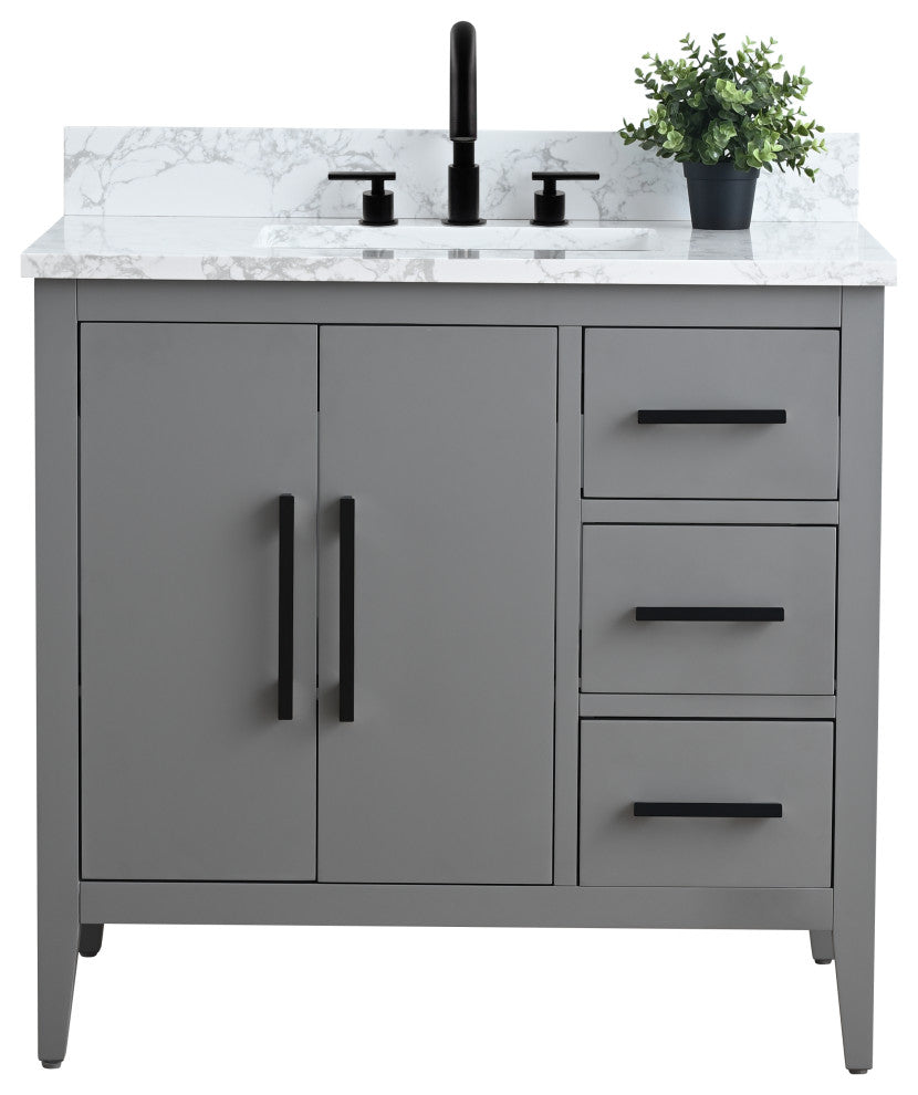 Vanity Art Bathroom Vanity With Sink, Cashmere Gray, 36", Single Sink, Matte Black