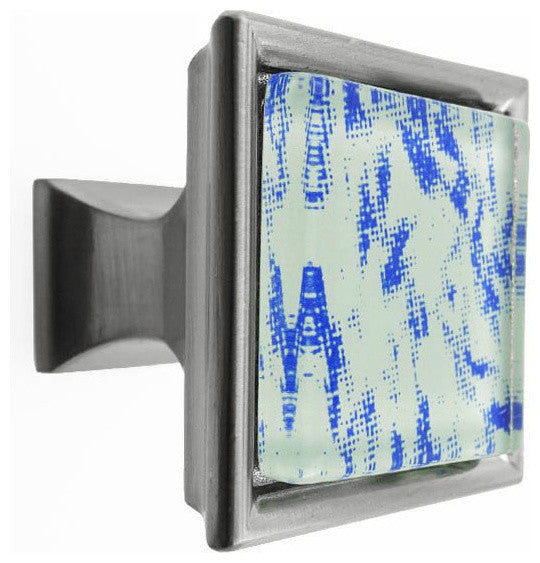 Hand Brush Surreal Blue Clouds Crystal Glass Brushed Nickel Madison Classic Knob