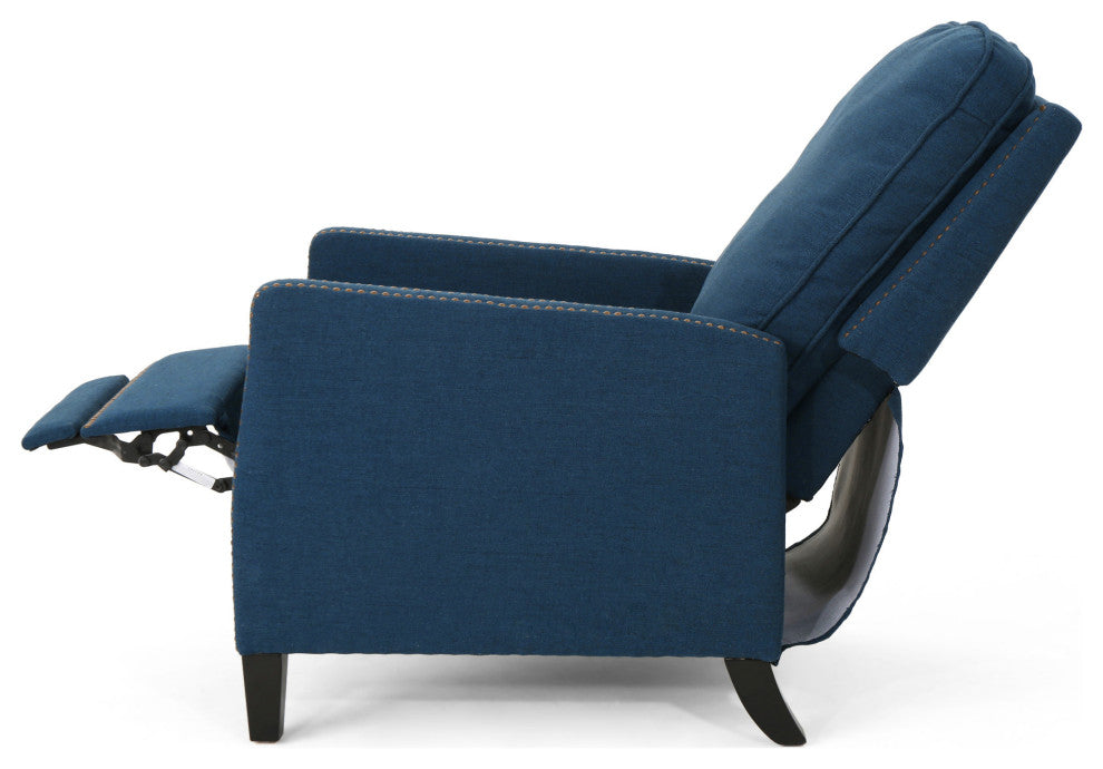 GDF Studio Armstrong Traditional Fabric Recliner, Navy Blue/Dark Brown