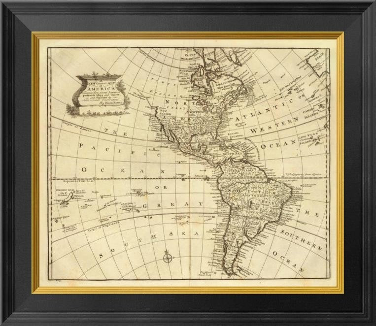 "America, 1747" Framed Canvas Giclee by Emanuel Bowen, 20x18"