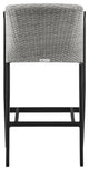 Aileen Patio Counter or Bar Height Stool, Metal and Wicker With Gray Cushions, Bar Height