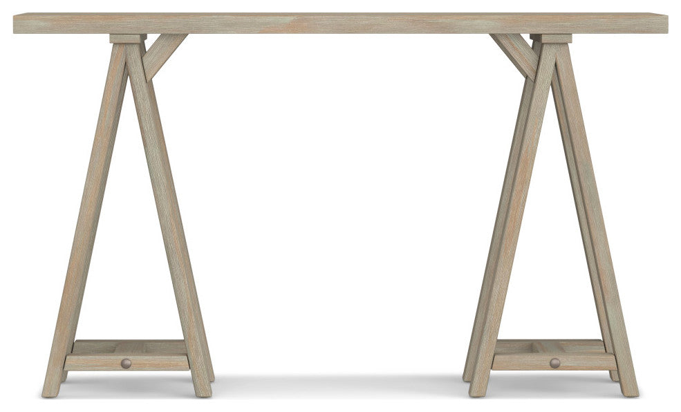 Sawhorse Solid Wood 50" Modern Console Sofa Table, Distressed Gray