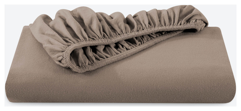 Bare Home Flannel Fitted Bottom Sheet, Taupe, Split King, Single Sheet