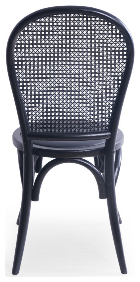 Cano Beech Wood and Rattan Dining Chair With Faux Leather Cushion, Set of 2, Black/Black