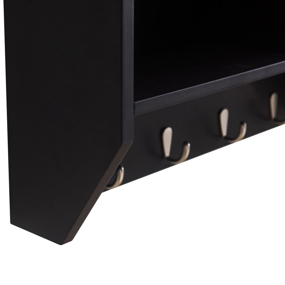 Sunjoy Black Hanging Storage Wall Shelf With Hooks