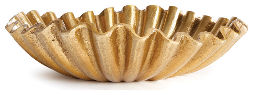 Modern Gold Metal Ruffled Ridged Decorative Bowl Organic Shape Round C