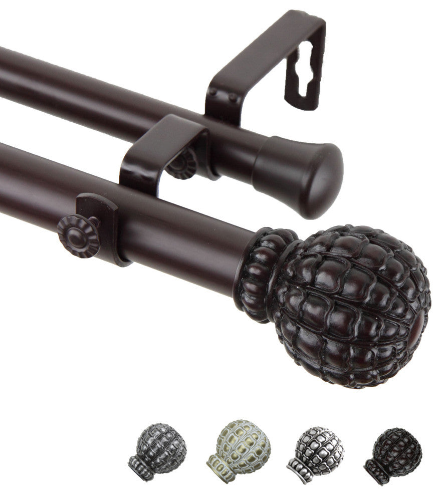 Velia 1" Double Curtain Rod, Mahogany, 66-120"