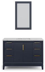 Elizabeth 48" Single Sink Carrara White Marble Vanity, Monarch Blue