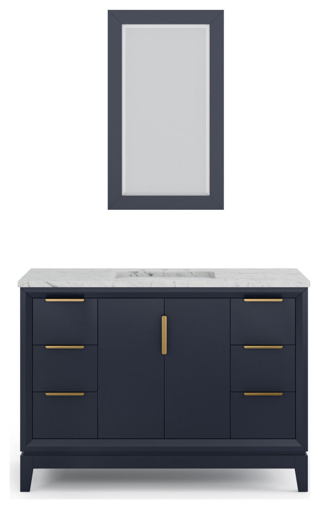 Elizabeth 48" Single Sink Carrara White Marble Vanity, Monarch Blue