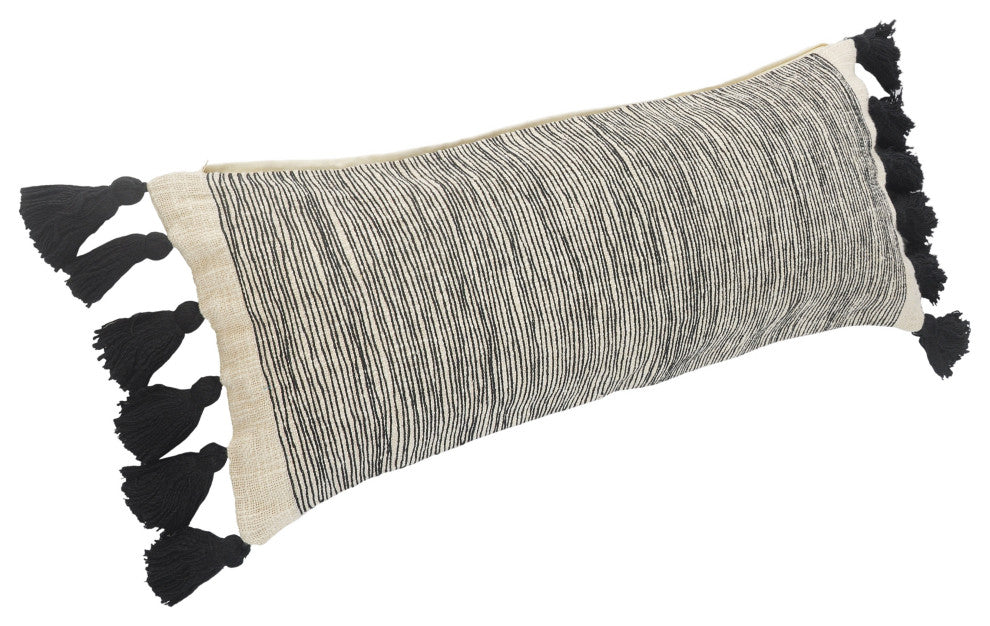Distressed Gray and Black Fringe Pillow
