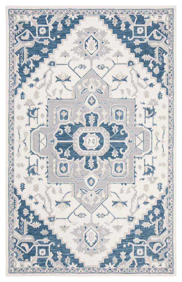 Safavieh Micro-Loop Collection MLP503 Rug, Ivory/Navy, 5' X 8'