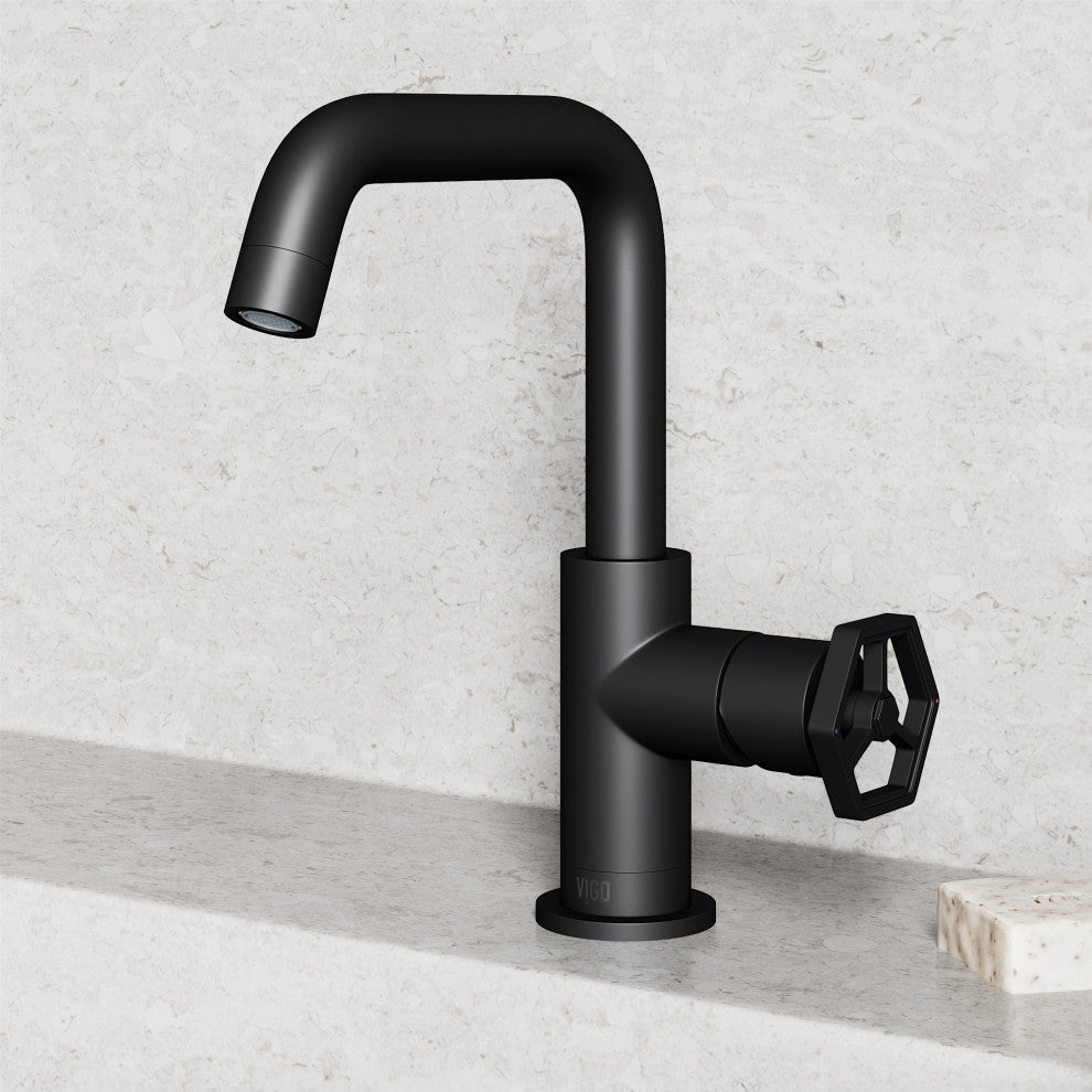 VIGO Ruxton 9" H Single Handle Single Hole Bathroom Faucet, Matte Black, Without Extras
