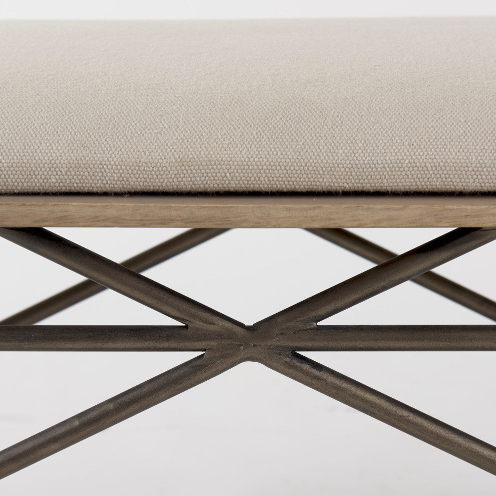 Camille 55.5Lx16.0Wx17.0H Cream Fabric Seat With Metal Frame Bench