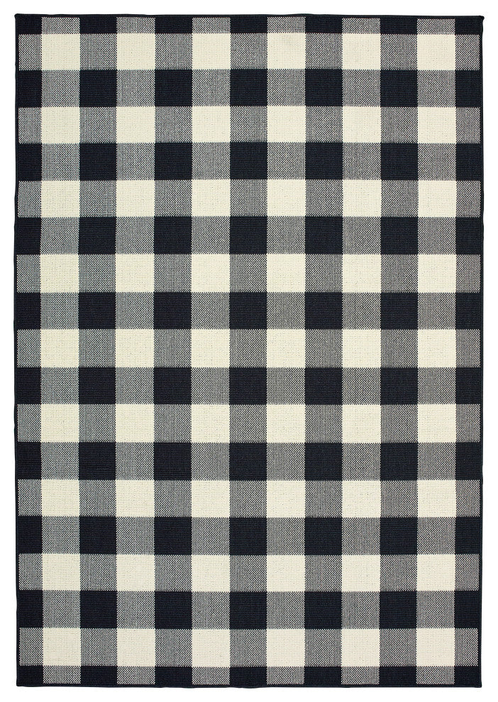 Martinique Gingham Check Black/ Ivory Indoor/Outdoor Area Rug, 7'10"x10'10"