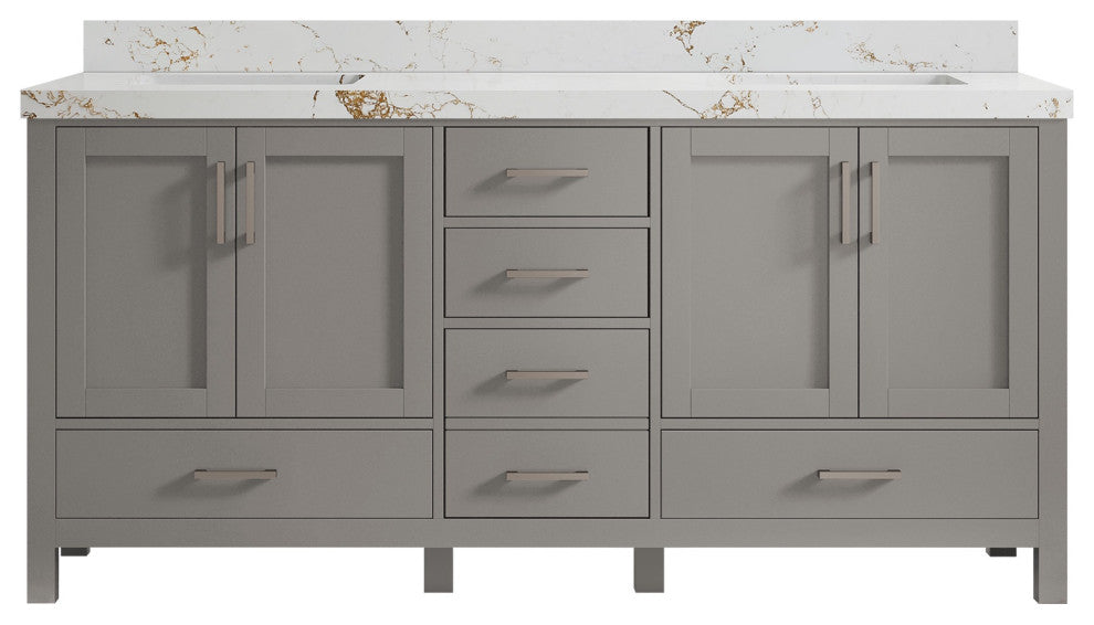 Malibu 72 Double Sink Bath Vanity in Elephant Skin Gray 2" Viola Gold