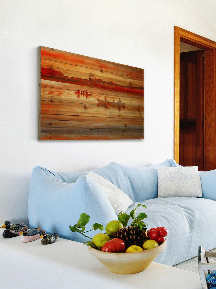 "Lake Lavielle" Painting Print on Natural Pine Wood, 18"x12"