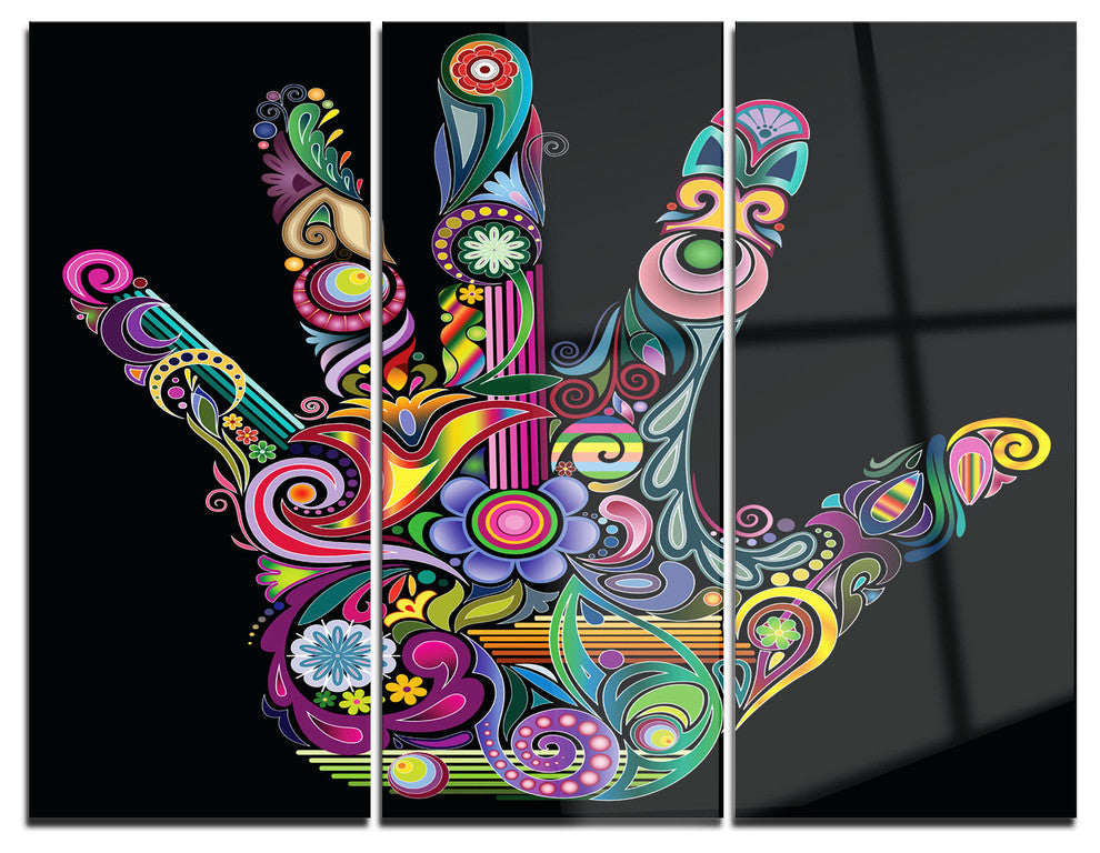 "Rainbow Hand With Multi Colors" Digital Metal Wall Art, 3 Panels, 36"x28"
