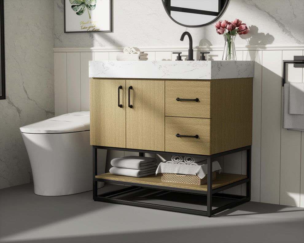 Home Living 32" Single Bathroom Vanity, Honey Brown