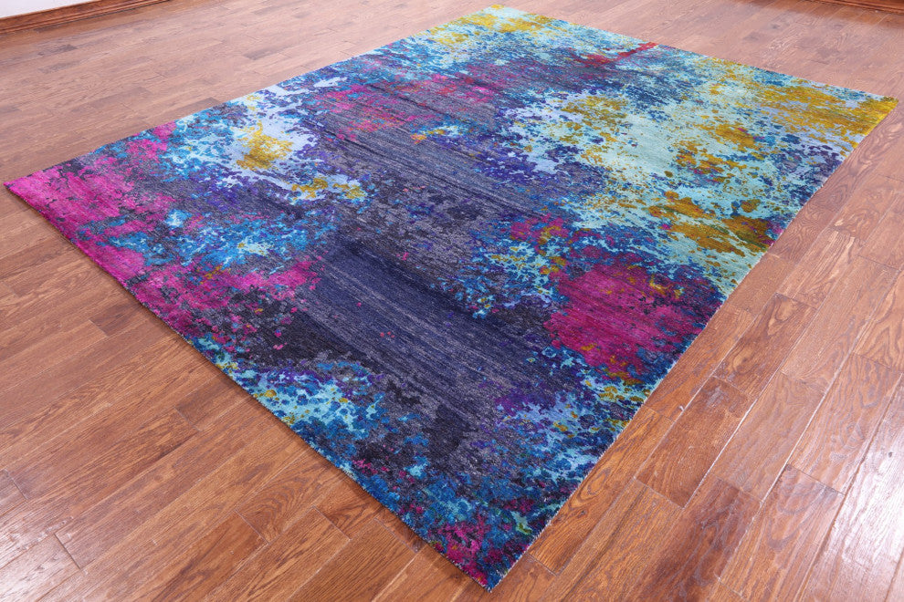 Wool and Silk Abstract Hand Knotted Rug 8' 0" X 10' 3" Q9099