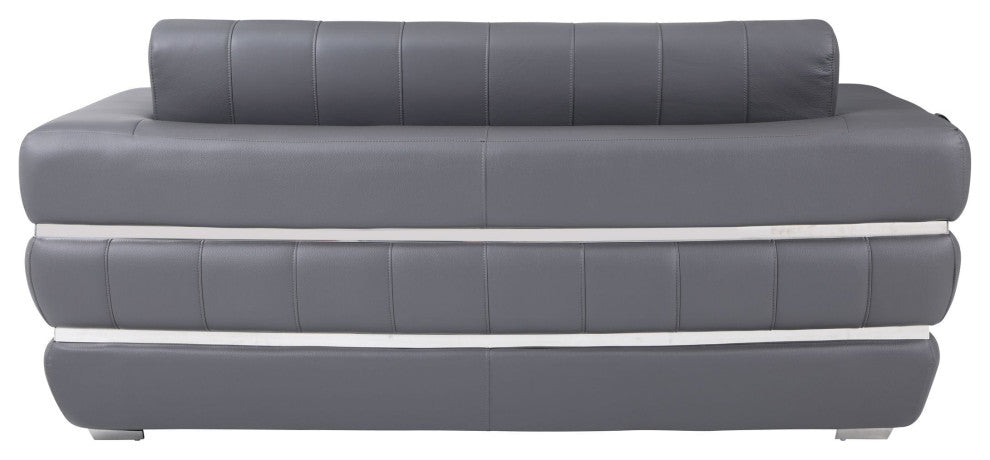 Ferrara Genuine Italian Leather Modern Loveseat Dark Gray