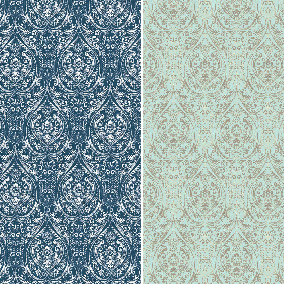 6' Tall Double Sided Ocean Damask Canvas Room Divider