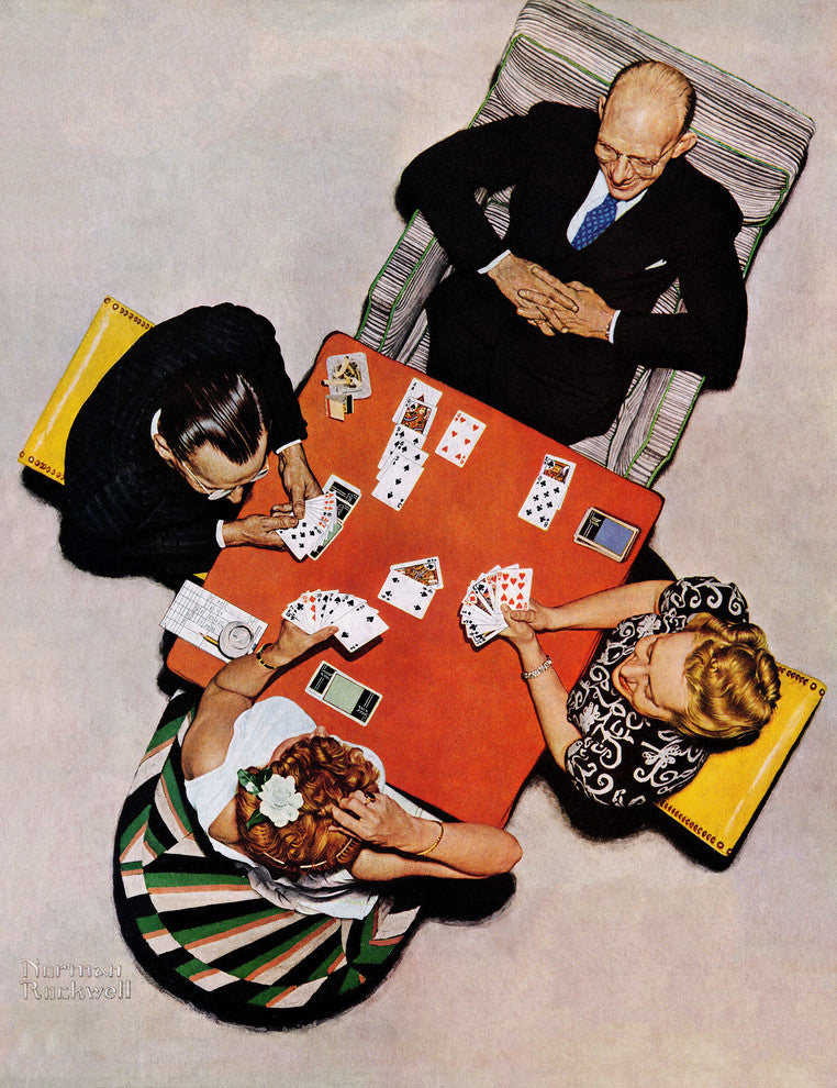 "Bridge Game" Painting Print on Canvas by Norman Rockwell