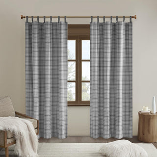 Plaid Faux Leather Tab Top Curtain Panel with Fleece Lining
