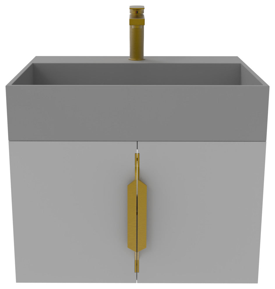 CastelloUSA Amazon 24" Wall Mounted Bathroom Vanity Set, Gray, Gray Top, Gold