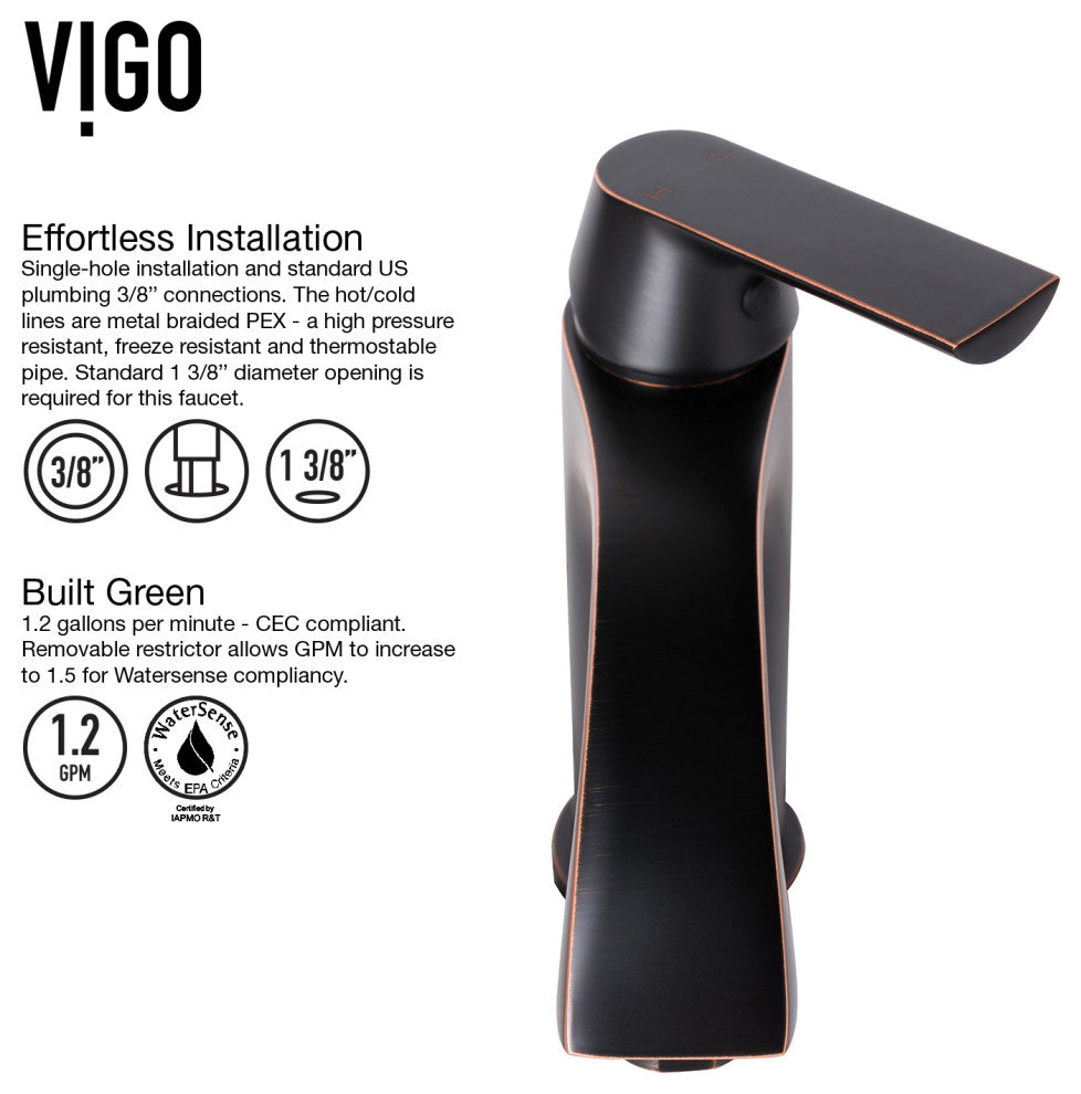VIGO Linus 12" H Single Handle Single Hole Bathroom Vessel Faucet, Antique Rubbed Bronze, With Pop-Up Drain