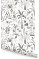Safari Jungle Illustration Peel and Stick Vinyl Wallpaper, Grey, 24"x108"