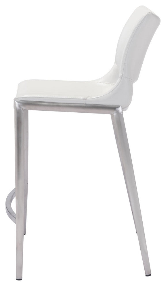 Counter Stool Chair, Set of 2, Faux Vinyl Leather, Steel, White, Silver, Cafe