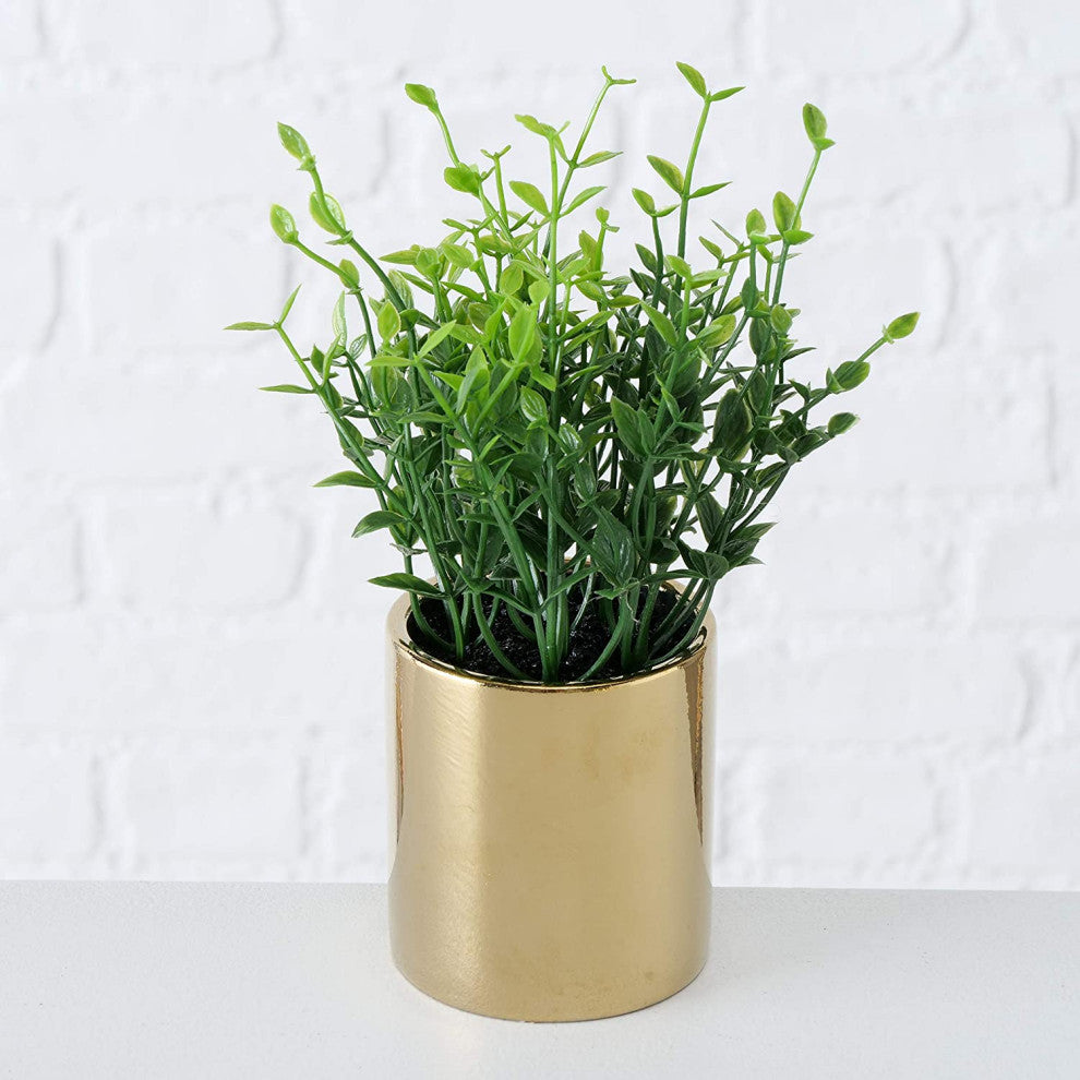 3 Piece Glam Faux Plant Set, Metallic Gold Pots