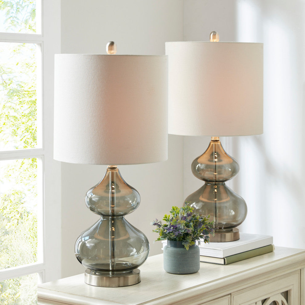 Ellipse Curved Glass Table Lamp Set of 2, Gray