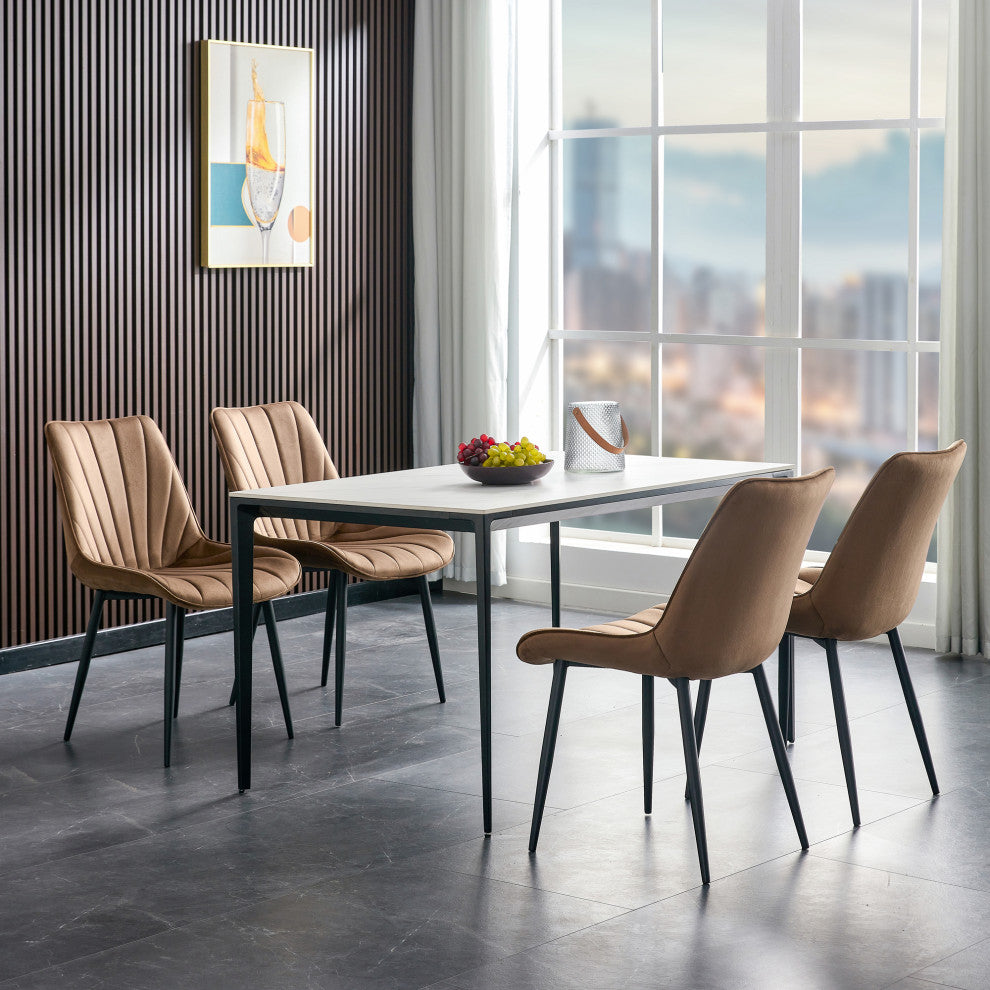 20 in.W Indoor Velvet 4 Dining Chairs with Cushions and Coated Legs, Brown
