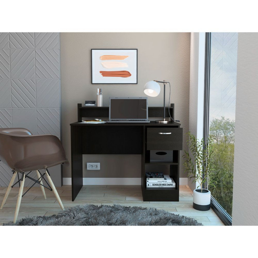 Charlotte Computer Desk with 2 Storage Shelves, Built-in Drawer, Black