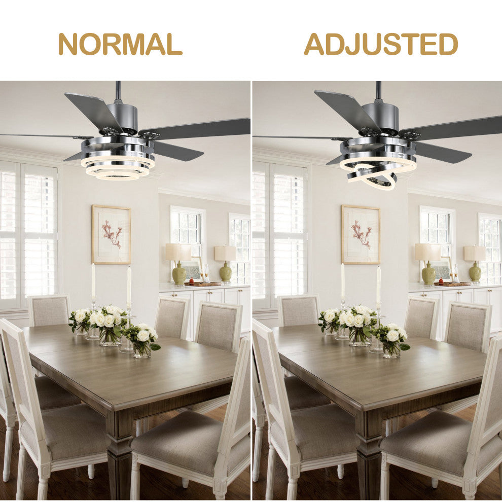 52" Ceiling Fan with Adjustable LED Light Kit, 3 Color Tone 6 Fan Speed, Chrome