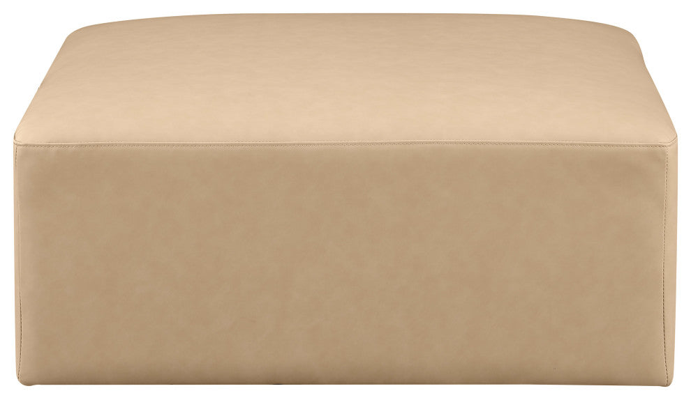 Cube Upholstered Modular Component, Tan, Vegan Leather, Ottoman