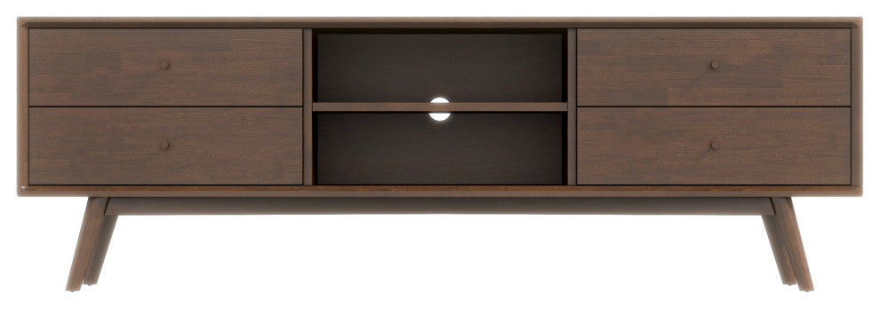 Noak Mid-Century Modern Solid Wood TV Stand With 6 Storage Cabinet, Walnut