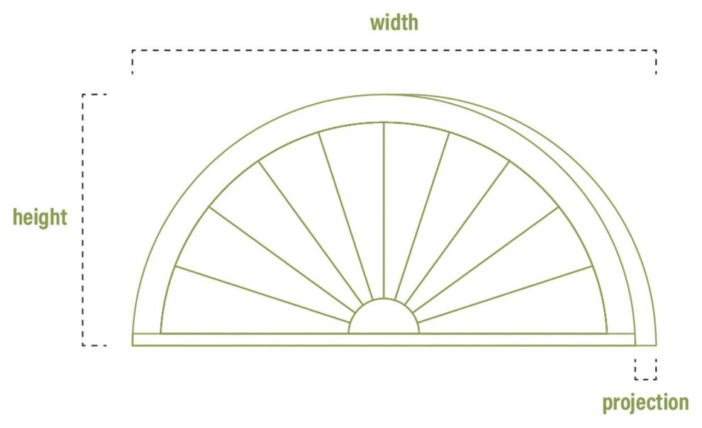 48"W x 11"H x 2"P Half Round Sunburst Pediment