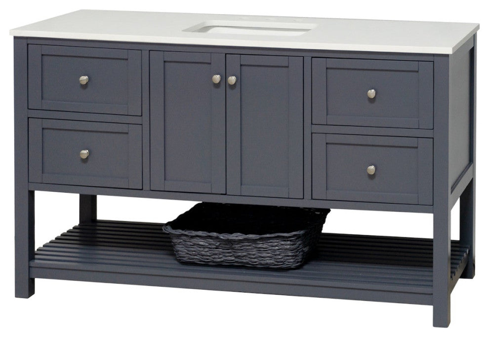 Lakeshore 60" Single Bathroom Vanity, Marine Gray, Engineered White