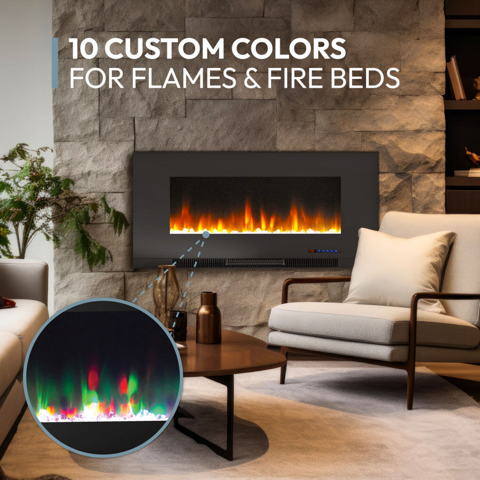 42" Wall-Mount Electric Fireplace, Black