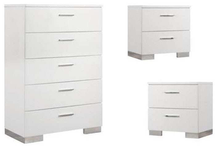 3 Piece Set with Chest and (Set of 2) 2 Drawer Night Stands in White
