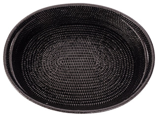 Artifacts Rattan Oval Basket With Cutout Handles, Tudor Black